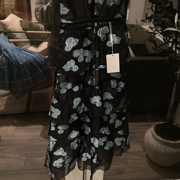 Self-portrait size 2 dress, midi length is black with blue flowers, nwt - Picture 8 of 11